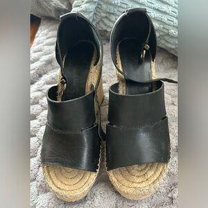 Treasure & Bond Black Leather Wedge Sandals